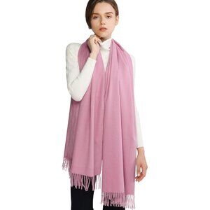 Winter Cashmere Wool Pink Scarf Pashmina Shawl Wrap Stole for Women Warm Large